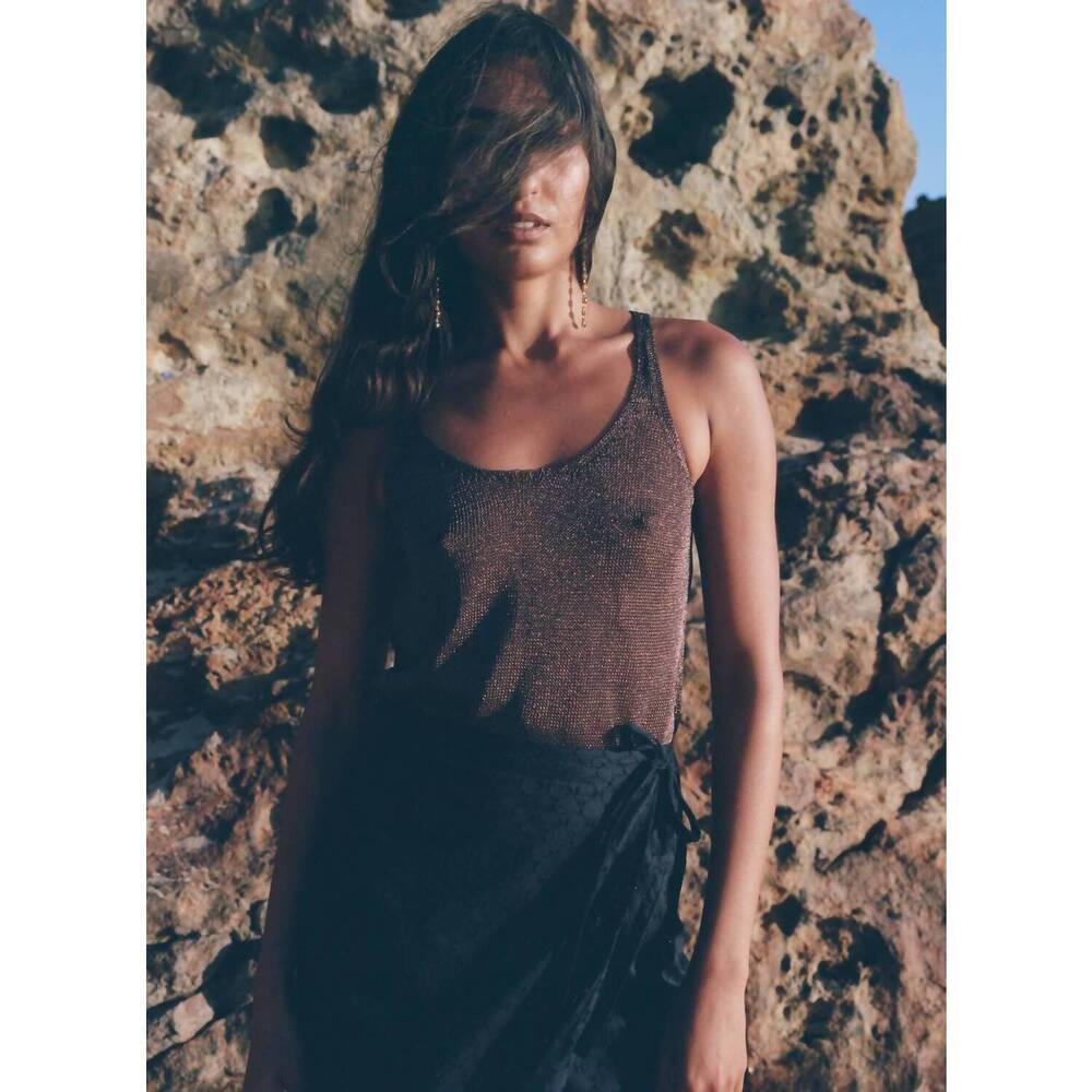 NEW PARI DESAI zian metallic tank in espresso metallic